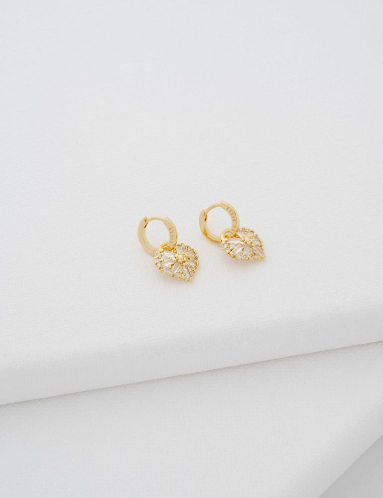 Bijuterii Dama Ted Baker Cherise - Crystal Cluster Heart Pendant Hoop Earrings Aurii | 925163-RJW