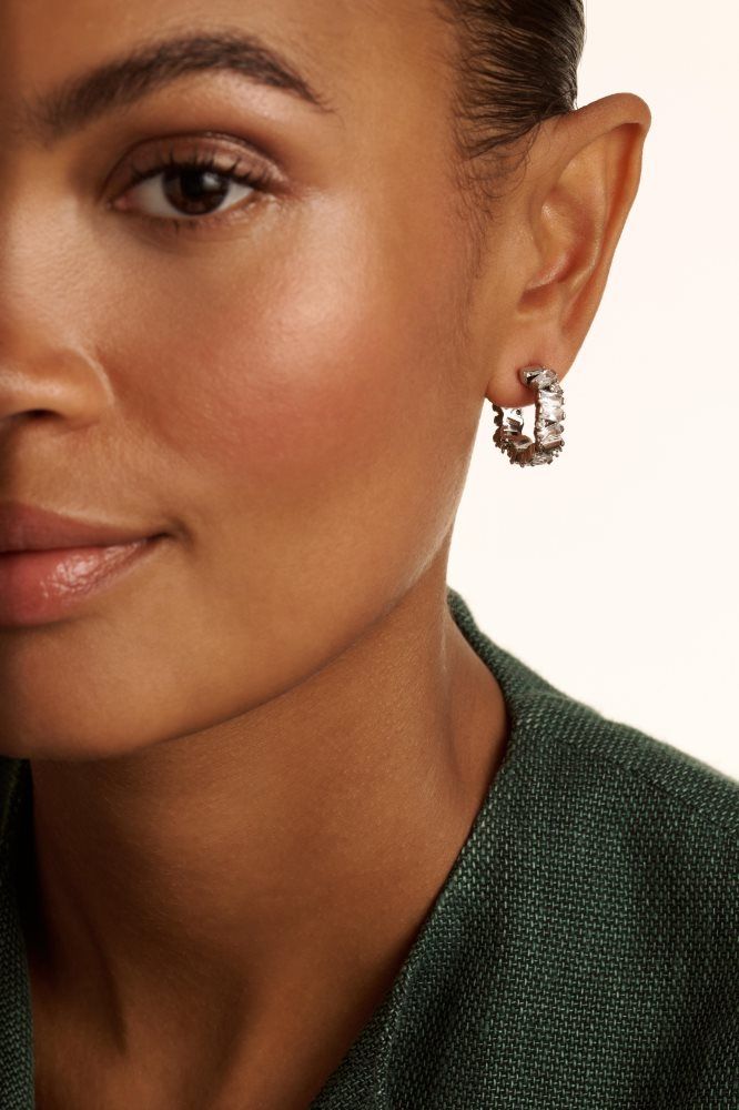 Bijuterii Dama Ted Baker Clarence - Crystal Cluster Hoop Earrings Argintii | 589026-UAH
