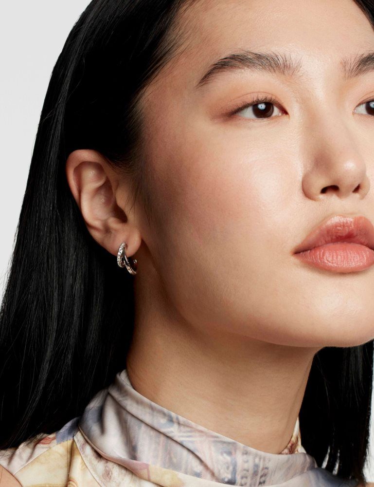 Bijuterii Dama Ted Baker Helias - Crystal Double Hoop Earrings Argintii | 059617-UJV