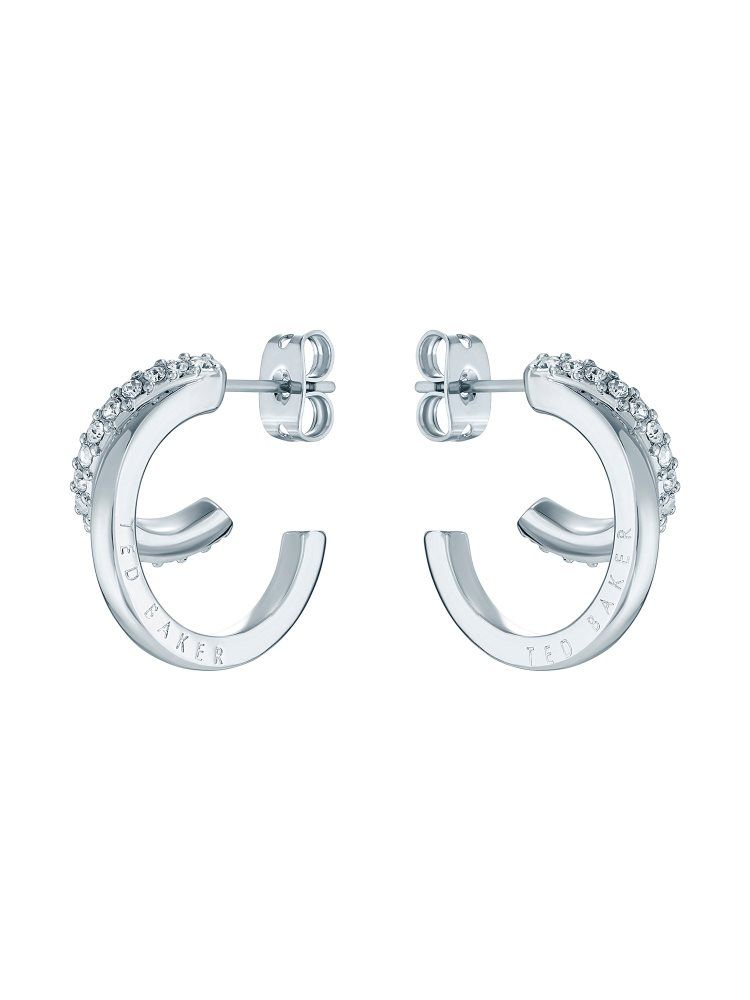Bijuterii Dama Ted Baker Helias - Crystal Double Hoop Earrings Argintii | 059617-UJV