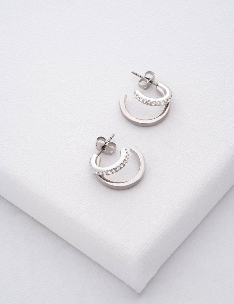 Bijuterii Dama Ted Baker Helias - Crystal Double Hoop Earrings Argintii | 059617-UJV