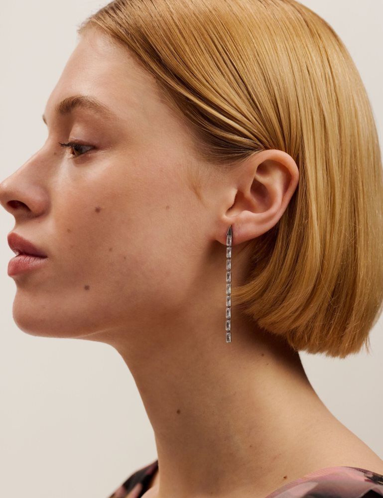 Bijuterii Dama Ted Baker Isalie - Baguette Crystal Long Drop Earrings Argintii | 280961-LDP