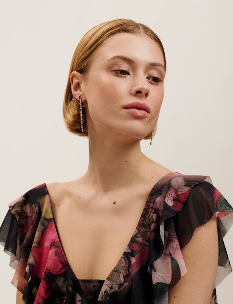 Bijuterii Dama Ted Baker Isalie - Baguette Crystal Long Drop Earrings Argintii | 280961-LDP