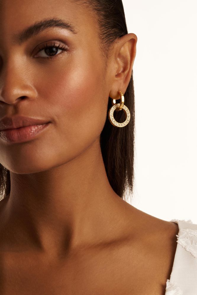 Bijuterii Dama Ted Baker Lina - Crystal Double Link Drop Hoop Earrings Aurii | 281796-YSU