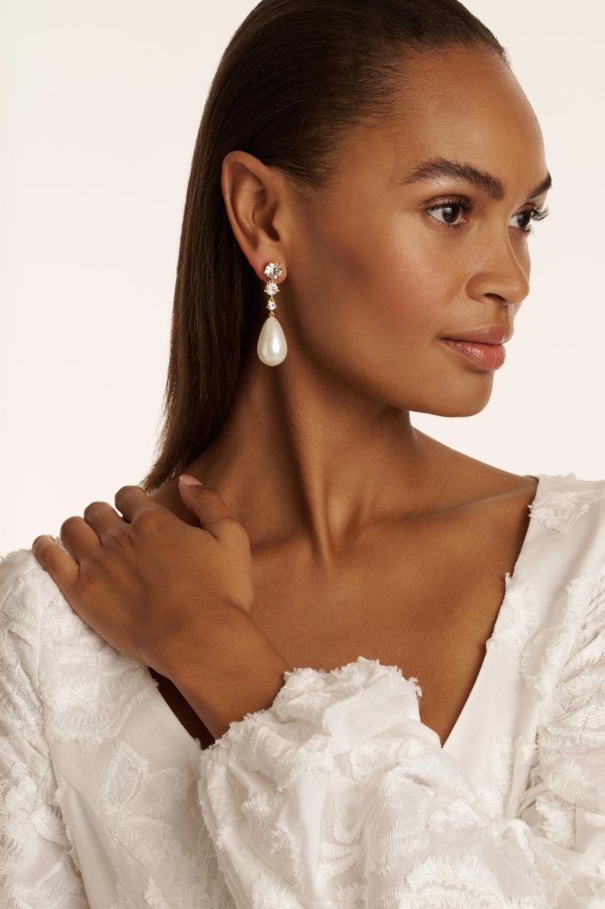 Bijuterii Dama Ted Baker Pearsti - Pearl Pendant Crystal Drop Earrings Aurii | 984712-PQK
