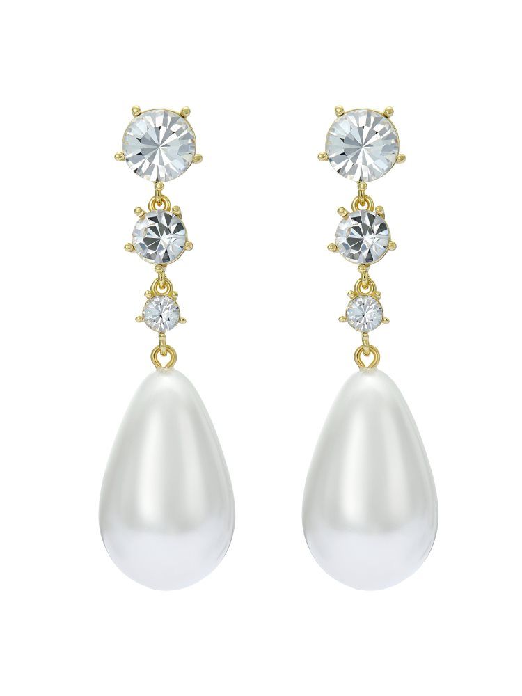 Bijuterii Dama Ted Baker Pearsti - Pearl Pendant Crystal Drop Earrings Aurii | 984712-PQK