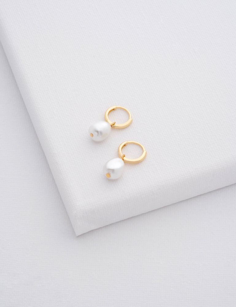Bijuterii Dama Ted Baker Periaa - Pearl Drop Pendant Huggie Earrings Aurii | 735802-KMY