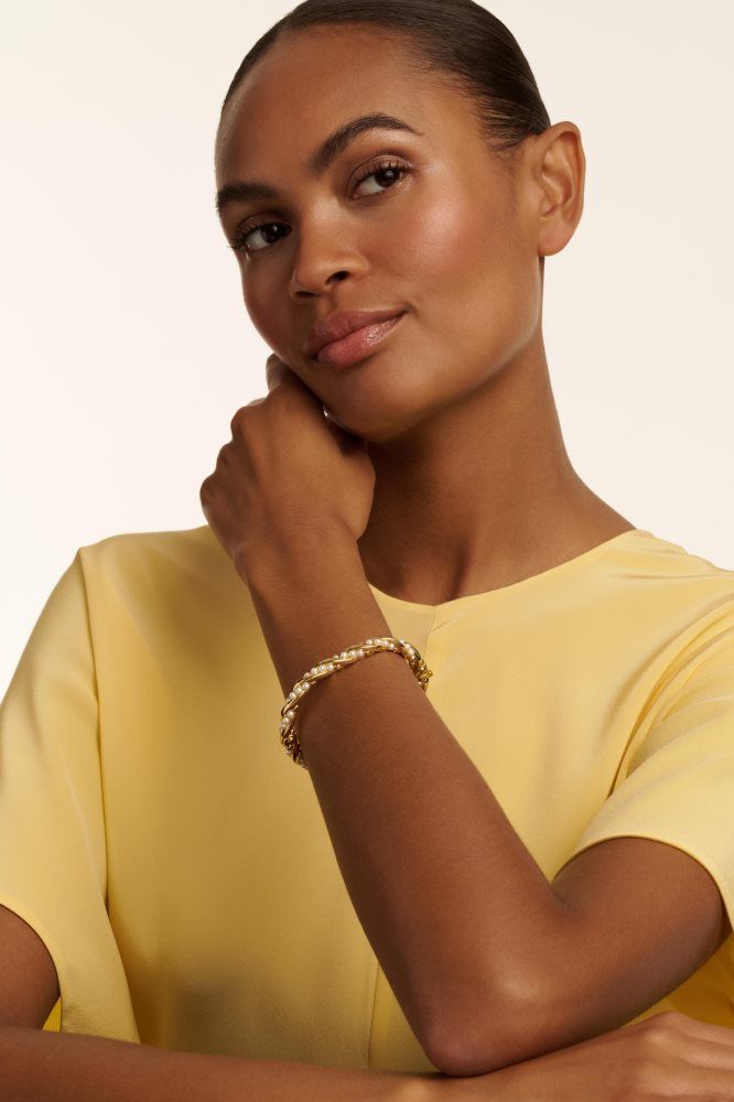 Bijuterii Dama Ted Baker Tilaa - Twisted Pearl Gold Hinged Bangle Aurii | 791862-KQH
