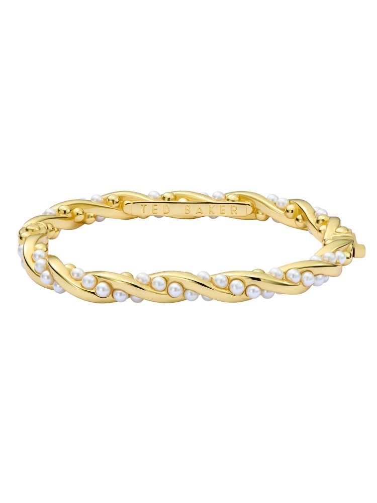 Bijuterii Dama Ted Baker Tilaa - Twisted Pearl Gold Hinged Bangle Aurii | 791862-KQH