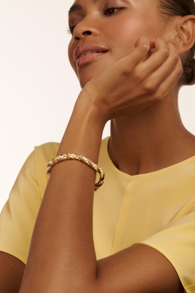 Bijuterii Dama Ted Baker Tilaa - Twisted Pearl Gold Hinged Bangle Aurii | 791862-KQH