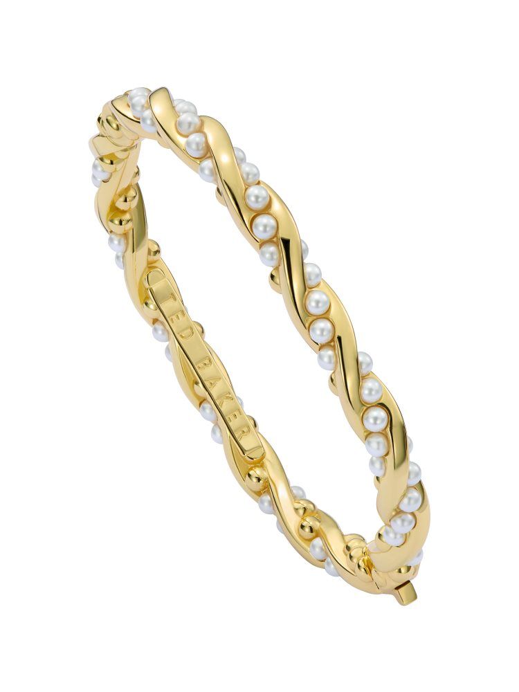 Bijuterii Dama Ted Baker Tilaa - Twisted Pearl Gold Hinged Bangle Aurii | 791862-KQH