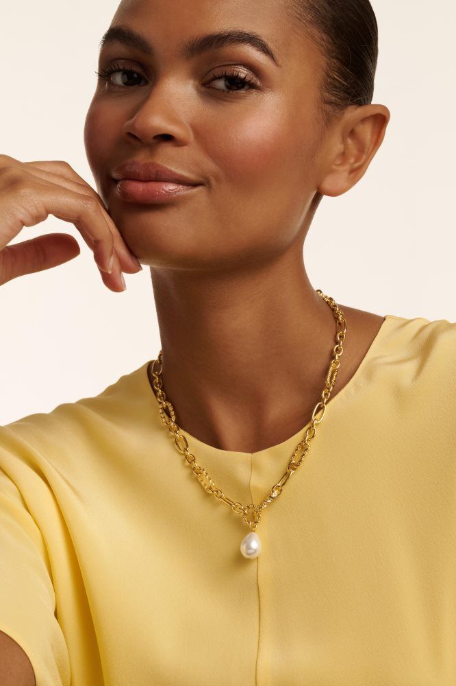 Bijuterii Dama Ted Baker Timora - Pearl Pendant Twisted Chain Necklace Aurii | 958420-TPB
