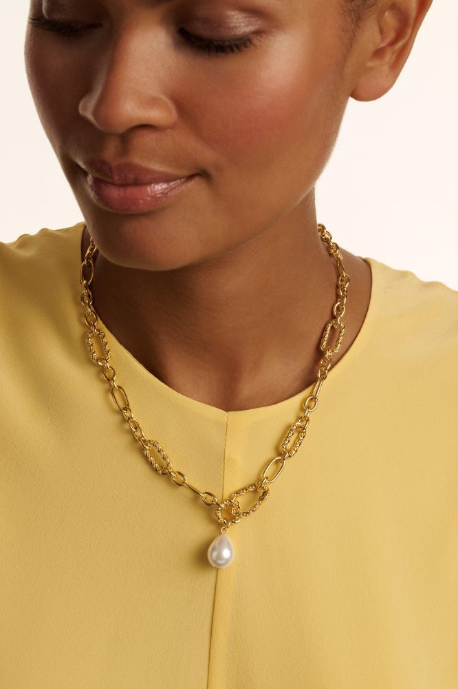 Bijuterii Dama Ted Baker Timora - Pearl Pendant Twisted Chain Necklace Aurii | 958420-TPB