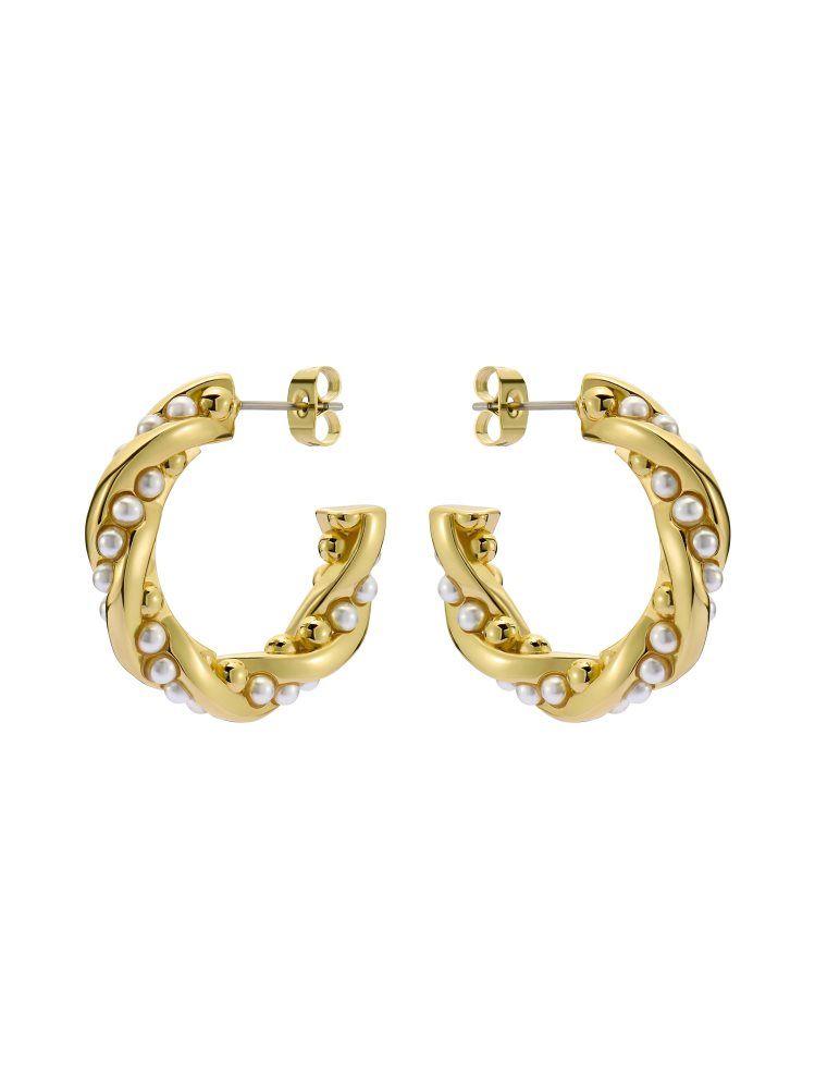 Bijuterii Dama Ted Baker Tiyaa - Twisted Pearl Gold Hoop Earrings Aurii | 179362-JNO