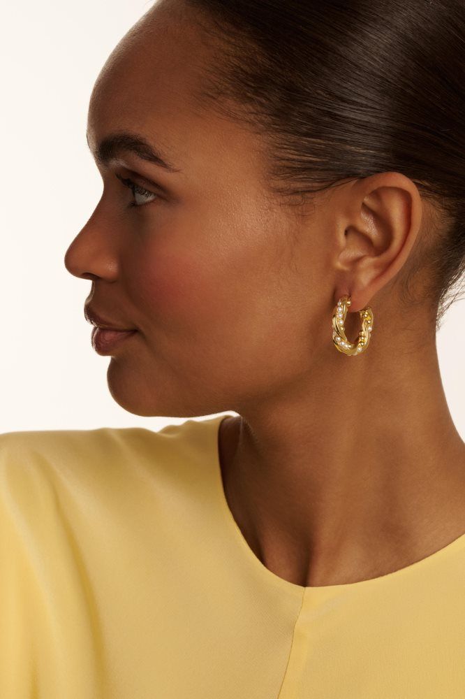 Bijuterii Dama Ted Baker Tiyaa - Twisted Pearl Gold Hoop Earrings Aurii | 179362-JNO