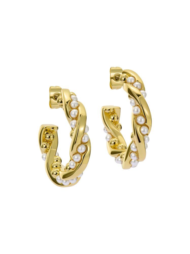 Bijuterii Dama Ted Baker Tiyaa - Twisted Pearl Gold Hoop Earrings Aurii | 179362-JNO