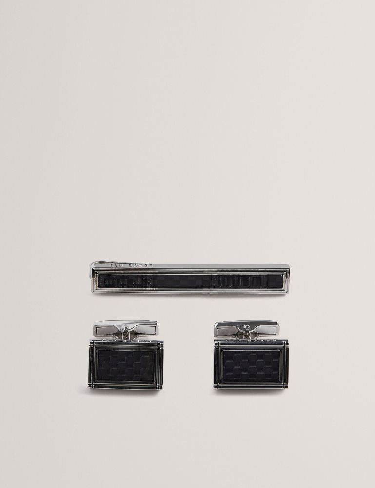Butoni Barbati Ted Baker Carmont - Carbon Cufflink And Tie Clip Set Argintii | 406913-UIS