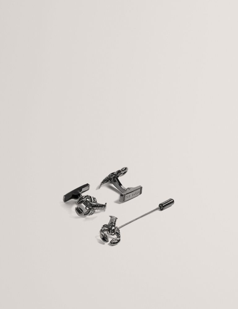 Butoni Barbati Ted Baker Mariine - Lobster Cufflink And Lapel Pin Set Gunmet-col | 458631-AYP