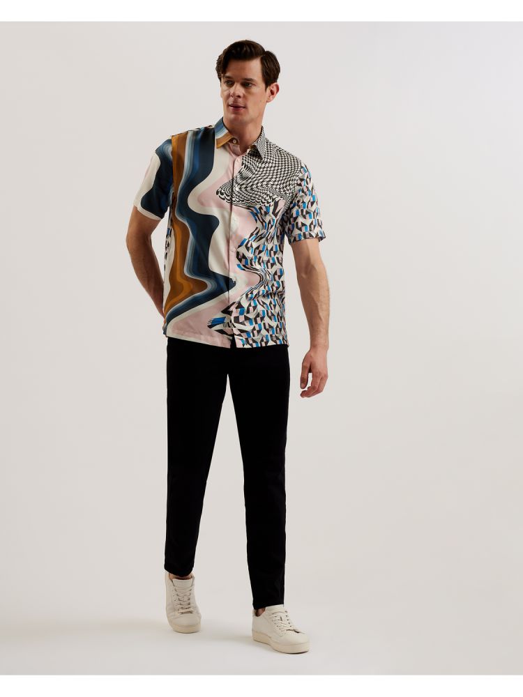 Camasa Barbati Ted Baker Agathes - Short Sleeve Abstract Print Shirt Colorati | 782096-SWV