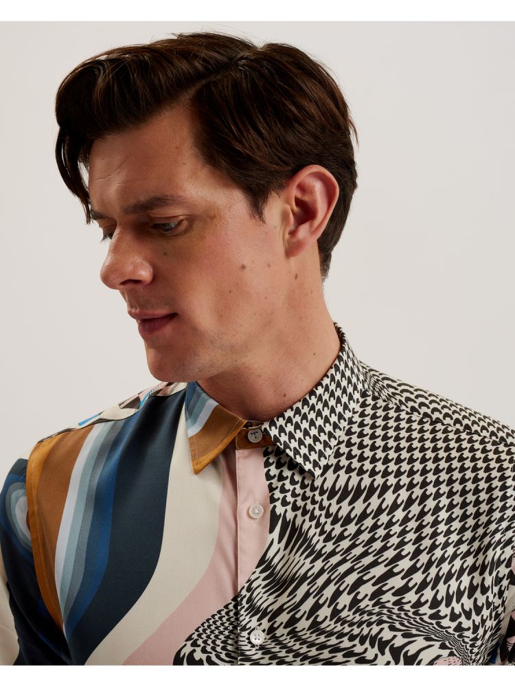 Camasa Barbati Ted Baker Agathes - Short Sleeve Abstract Print Shirt Colorati | 782096-SWV