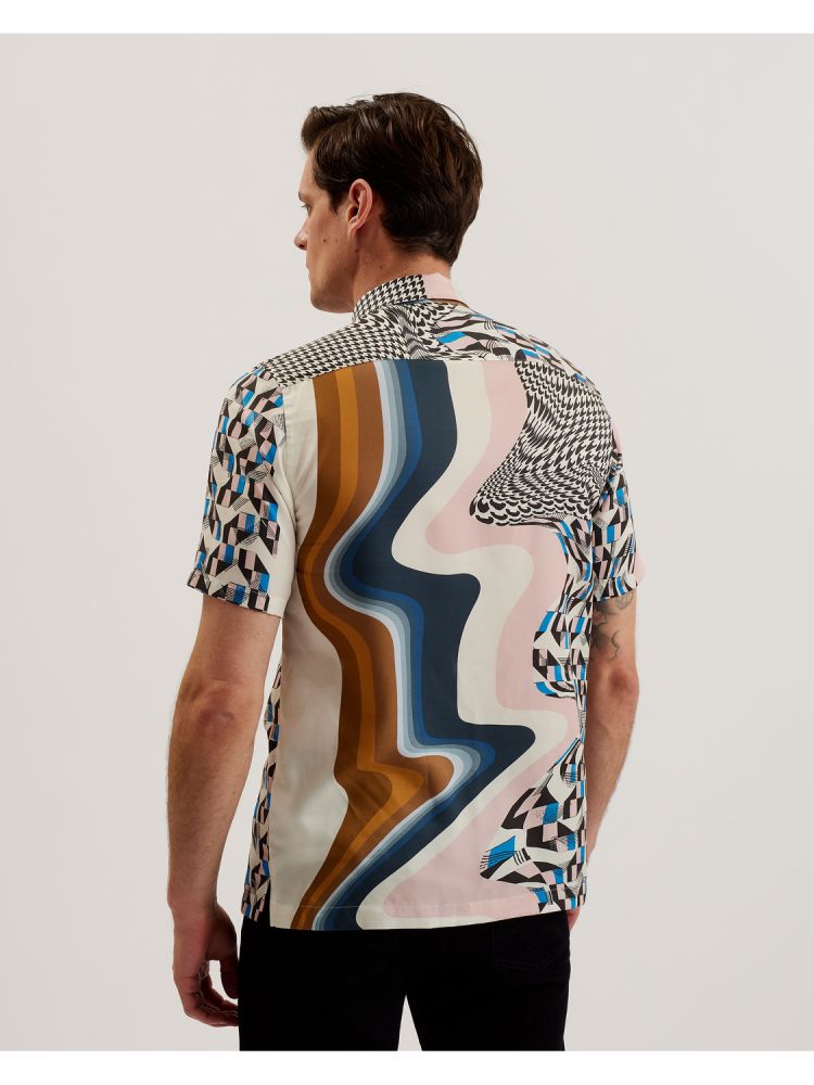 Camasa Barbati Ted Baker Agathes - Short Sleeve Abstract Print Shirt Colorati | 782096-SWV