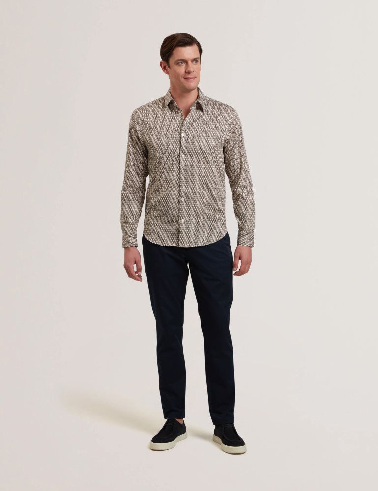 Camasa Barbati Ted Baker Alphais - Regular Fit Geometric Pure Cotton Shirt Bej | 516704-UHE