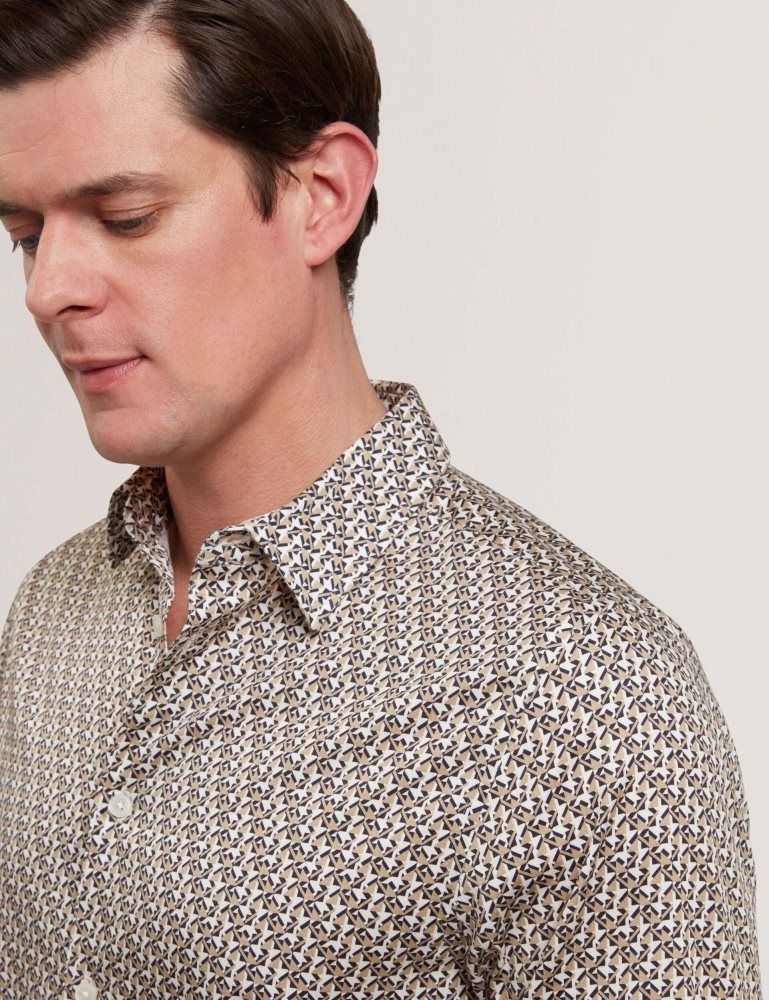 Camasa Barbati Ted Baker Alphais - Regular Fit Geometric Pure Cotton Shirt Bej | 516704-UHE
