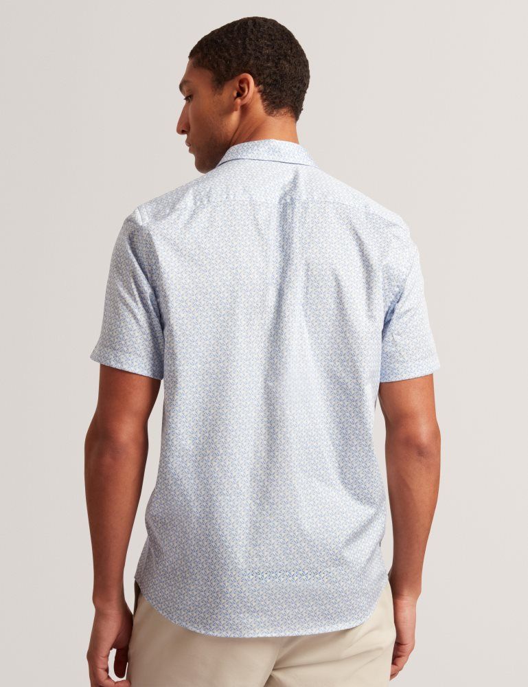 Camasa Barbati Ted Baker Alphso - Geometric Print Pure Cotton Short Sleeve Shirt Albastri | 125986-ZVH