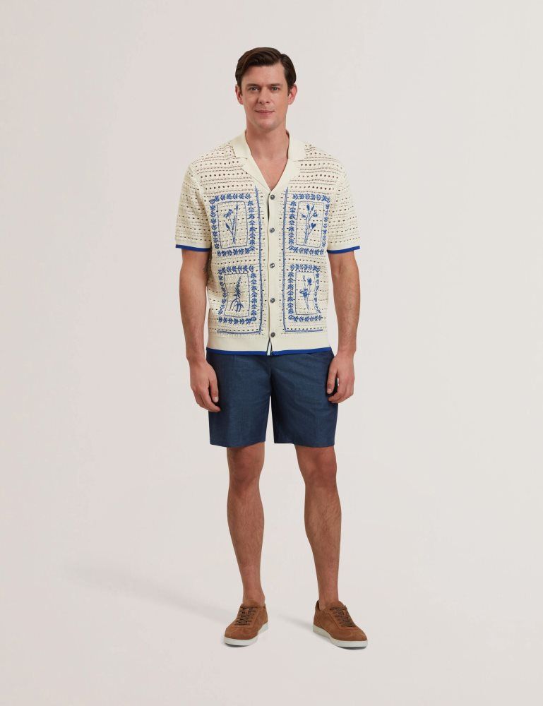 Camasa Barbati Ted Baker Barri - Short Sleeve Crochet Embroidered Shirt Ecru | 726410-AEU