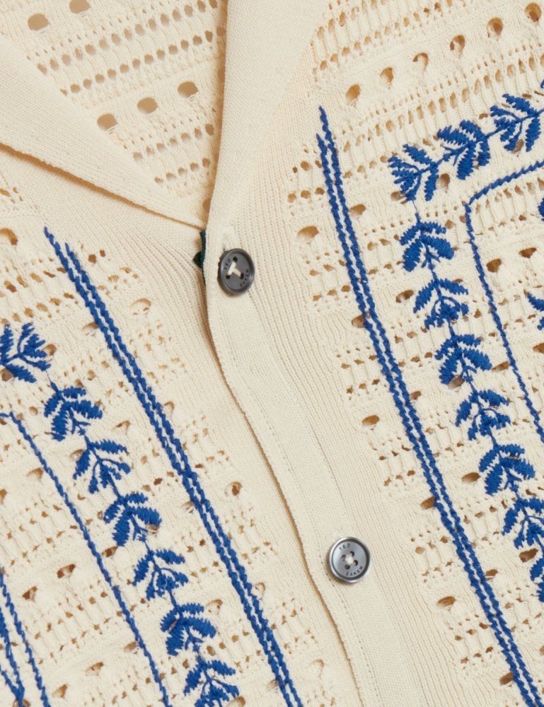 Camasa Barbati Ted Baker Barri - Short Sleeve Crochet Embroidered Shirt Ecru | 726410-AEU