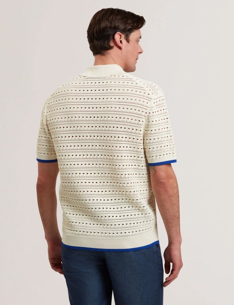 Camasa Barbati Ted Baker Barri - Short Sleeve Crochet Embroidered Shirt Ecru | 726410-AEU