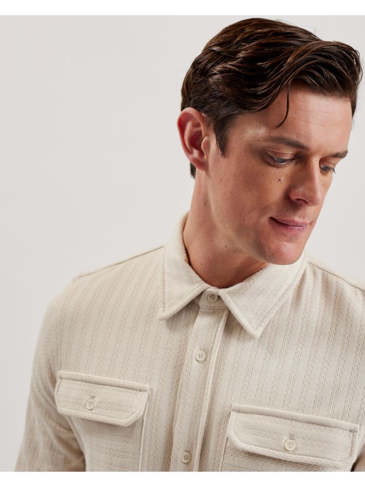 Camasa Barbati Ted Baker Belza - Textured Cotton Utility Pocket Overshirt Bej | 401738-DJH