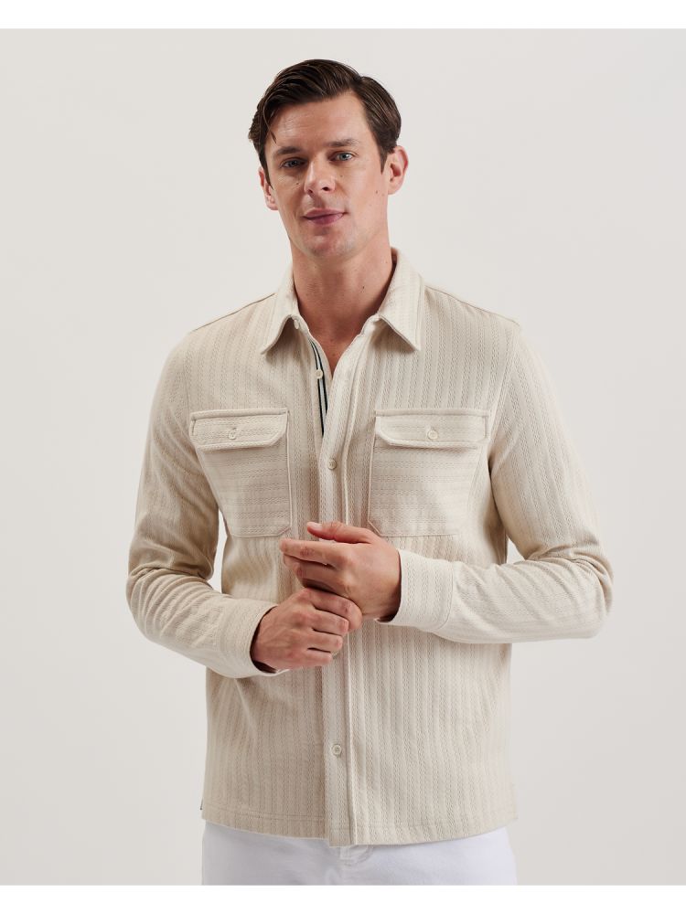 Camasa Barbati Ted Baker Belza - Textured Cotton Utility Pocket Overshirt Bej | 401738-DJH