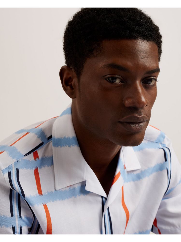 Camasa Barbati Ted Baker Gardon - Check Print Relaxed Short Sleeve Shirt Albi | 549730-NHA