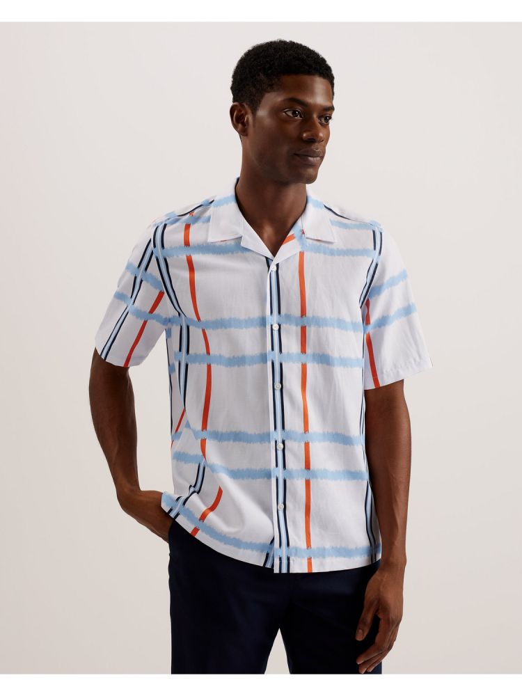 Camasa Barbati Ted Baker Gardon - Check Print Relaxed Short Sleeve Shirt Albi | 549730-NHA