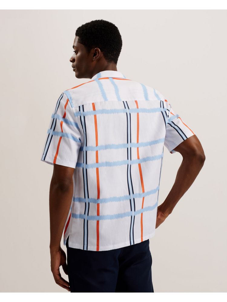 Camasa Barbati Ted Baker Gardon - Check Print Relaxed Short Sleeve Shirt Albi | 549730-NHA