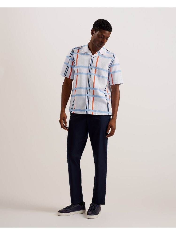 Camasa Barbati Ted Baker Gardon - Check Print Relaxed Short Sleeve Shirt Albi | 549730-NHA
