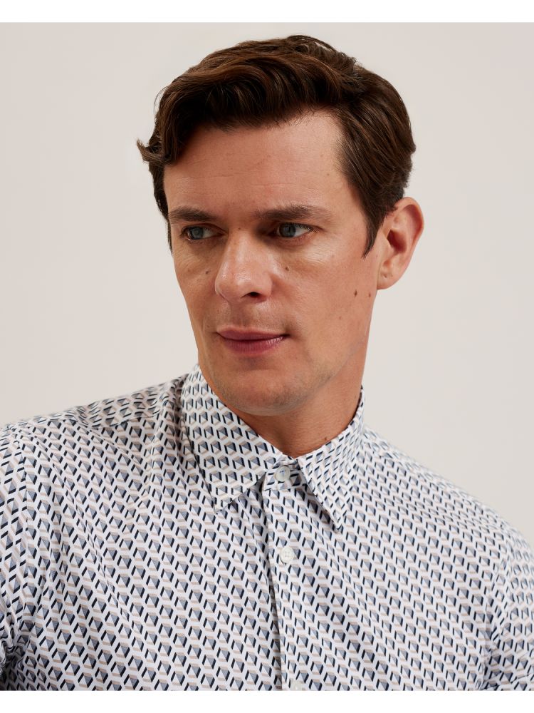 Camasa Barbati Ted Baker Joshhy - Slim Fit Geometric Long Sleeve Shirt Gri Maro | 827310-ICX