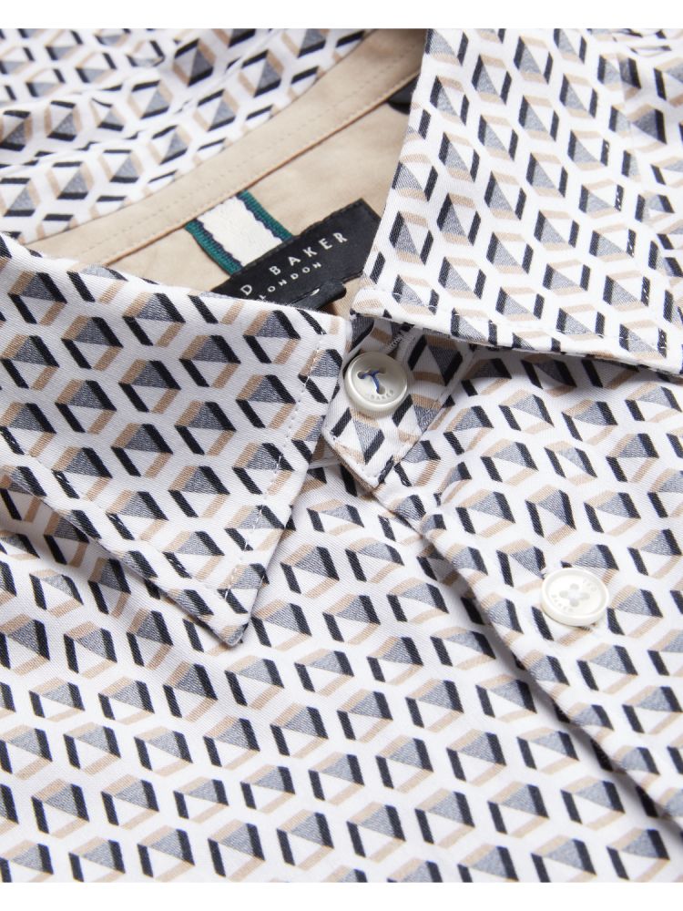 Camasa Barbati Ted Baker Joshhy - Slim Fit Geometric Long Sleeve Shirt Gri Maro | 827310-ICX