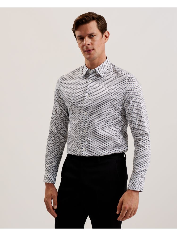 Camasa Barbati Ted Baker Joshhy - Slim Fit Geometric Long Sleeve Shirt Gri Maro | 827310-ICX