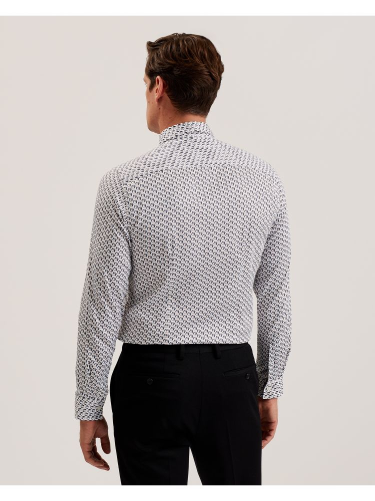 Camasa Barbati Ted Baker Joshhy - Slim Fit Geometric Long Sleeve Shirt Gri Maro | 827310-ICX