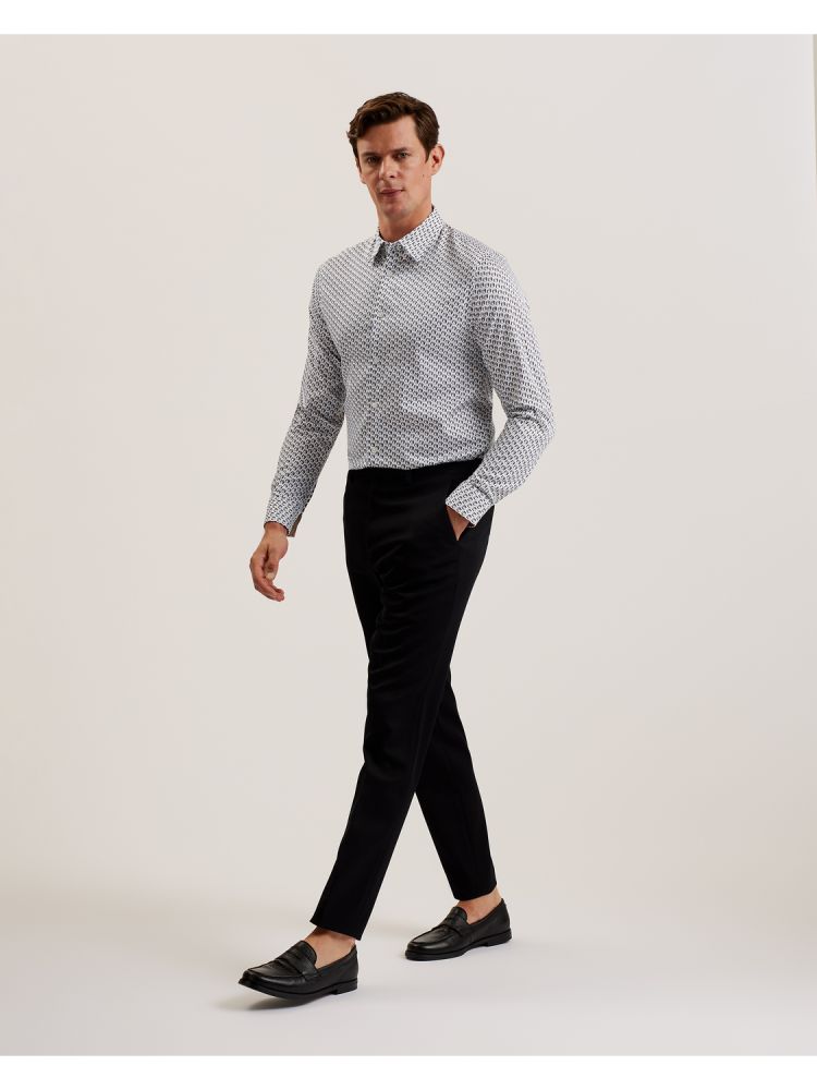 Camasa Barbati Ted Baker Joshhy - Slim Fit Geometric Long Sleeve Shirt Gri Maro | 827310-ICX