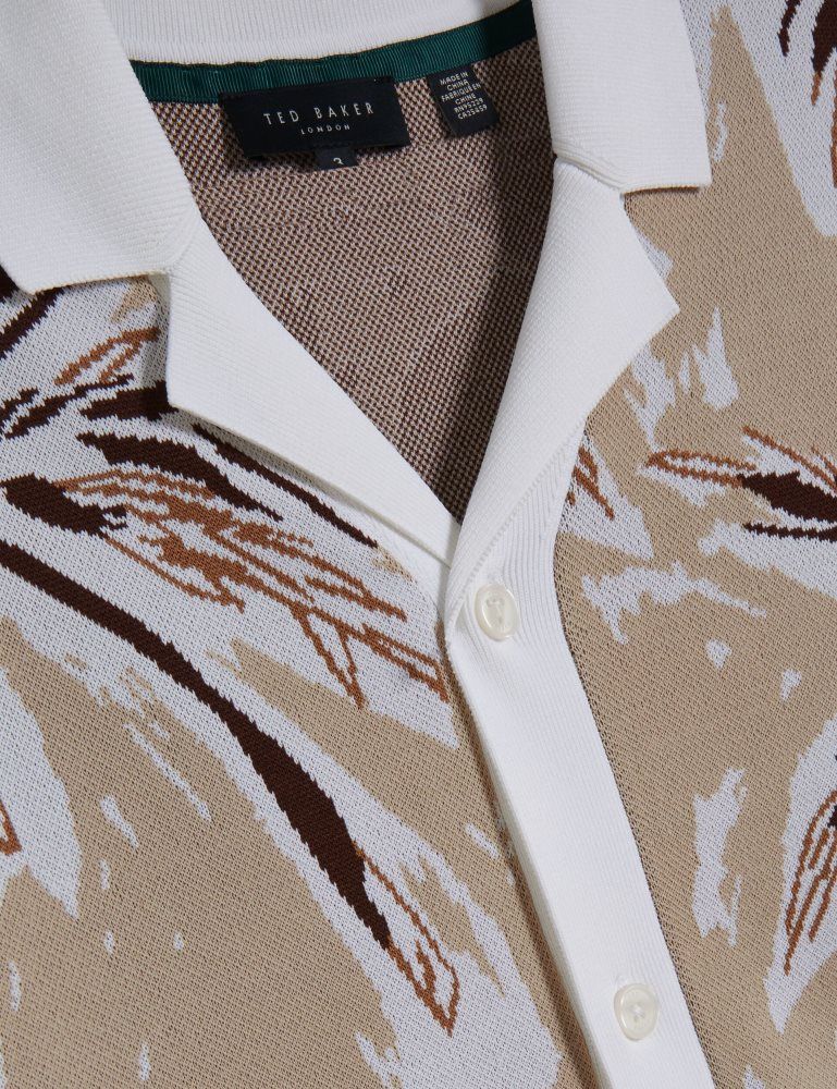 Camasa Barbati Ted Baker Kyes - Leaf Print Knitted Short Sleeve Shirt Gri Maro | 693475-ERU