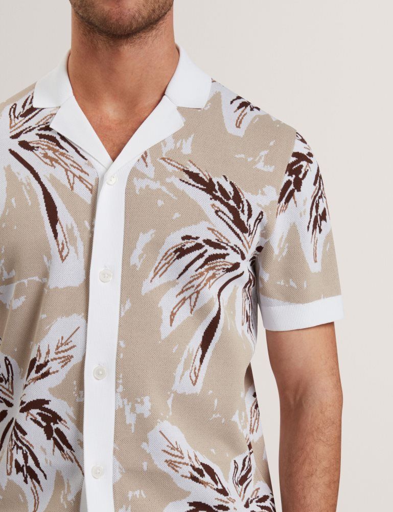 Camasa Barbati Ted Baker Kyes - Leaf Print Knitted Short Sleeve Shirt Gri Maro | 693475-ERU