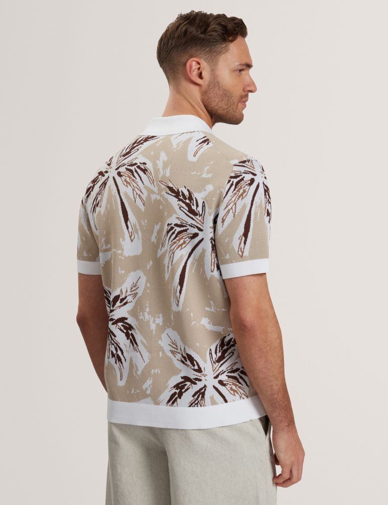 Camasa Barbati Ted Baker Kyes - Leaf Print Knitted Short Sleeve Shirt Gri Maro | 693475-ERU