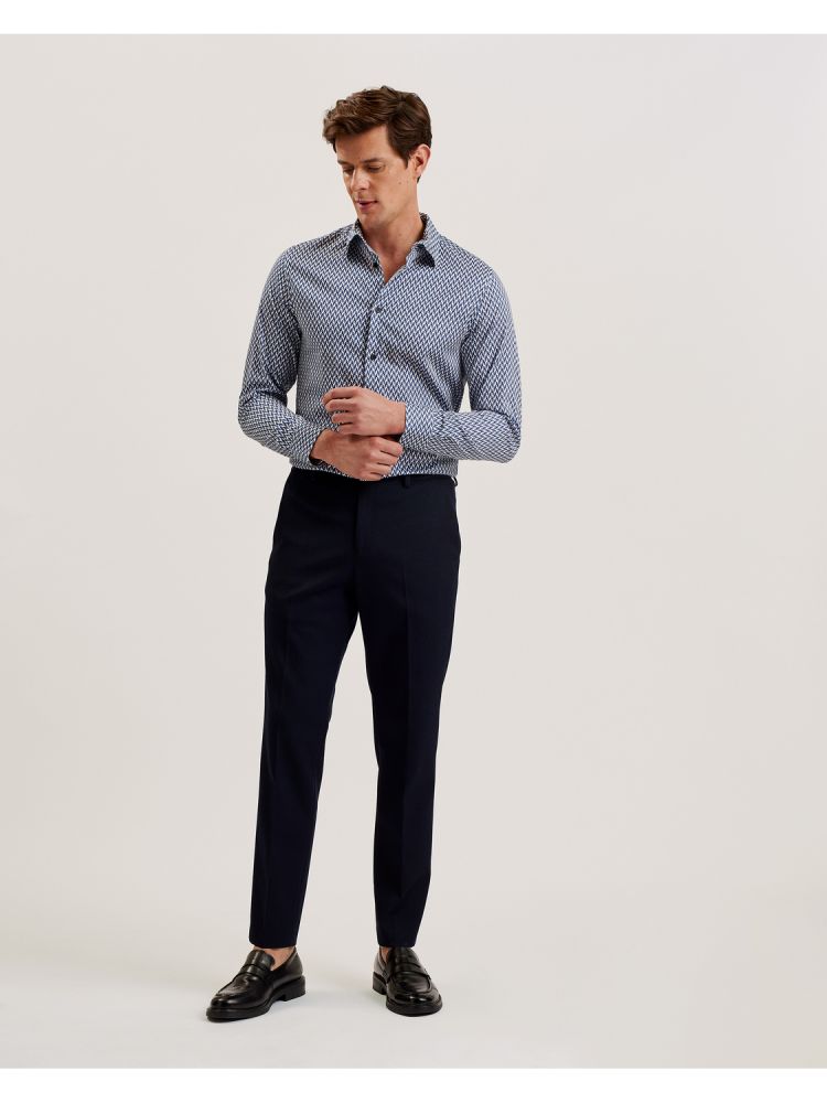 Camasa Barbati Ted Baker Laceby - Geometric Print Long Sleeve Slim Shirt Bleumarin | 082391-YXZ