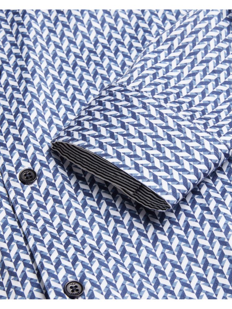 Camasa Barbati Ted Baker Laceby - Geometric Print Long Sleeve Slim Shirt Bleumarin | 082391-YXZ