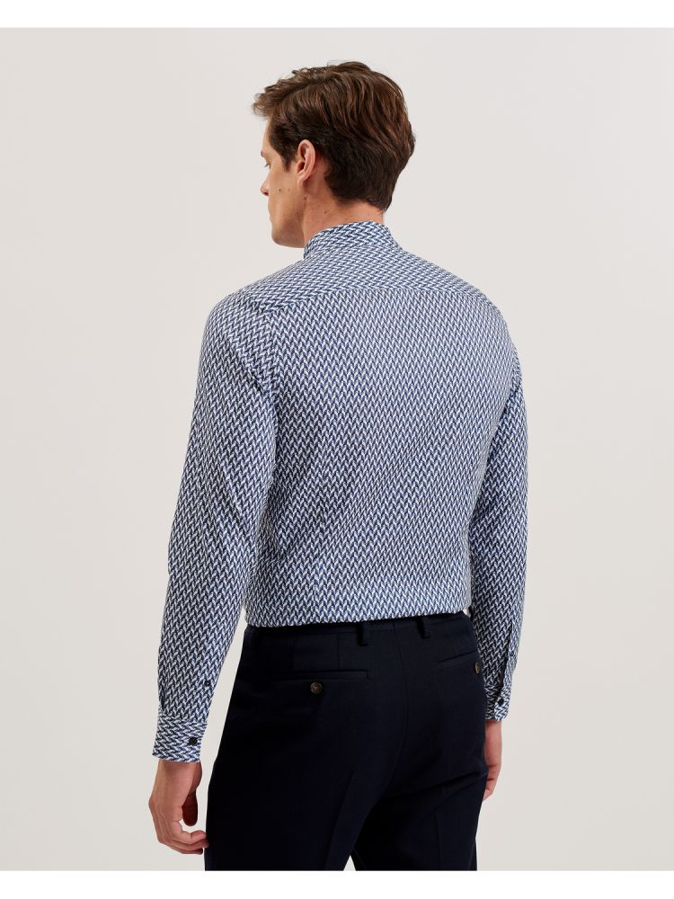 Camasa Barbati Ted Baker Laceby - Geometric Print Long Sleeve Slim Shirt Bleumarin | 082391-YXZ