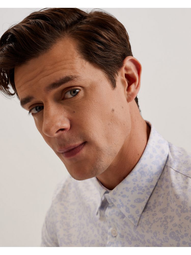 Camasa Barbati Ted Baker Lovelad - Ditsy Floral Print Long Sleeve Shirt Albastri | 962573-BDI