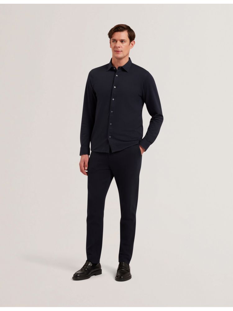 Camasa Barbati Ted Baker Luckey - Long Sleeve Pique Cotton Jersey Shirt Bleumarin | 830974-RBK